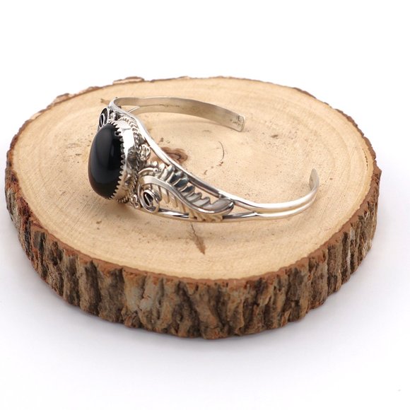 Navajo Cuff Bracelet‎ Black Jet Jewelry Sterling Silver NA Women's Sz 6.5 ** - Picture 6 of 10